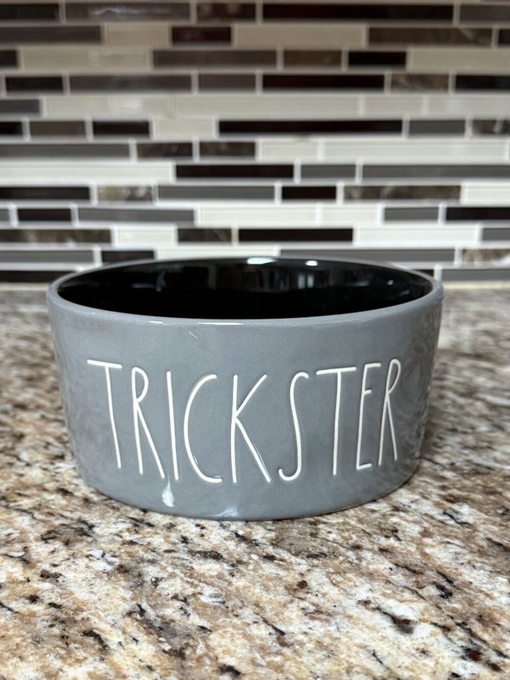 Rae Dunn 6-inch "TRICKSTER" Dog Bowl